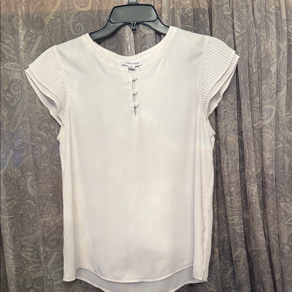 Calvin Klein Cream Flutter Sleeve Blouse